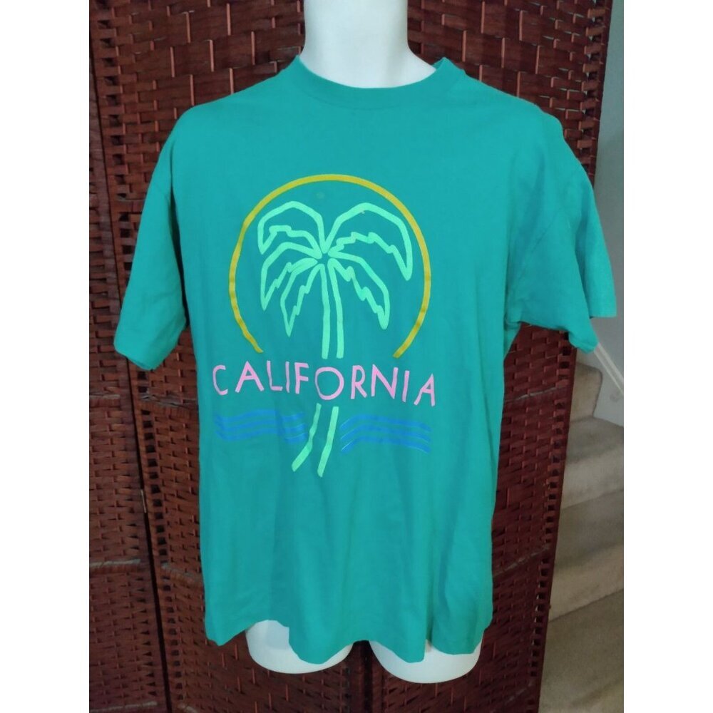 Vintage 90s California Graphic T Shirt Single Stitch Adult Large Palm Tree Ocean